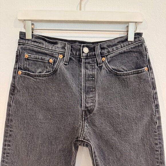 Levi’s Denim 501 High Rise Button Fly Raw Hem Cropped Jeans Faded Black Gray 26 - Picture 2 of 7
